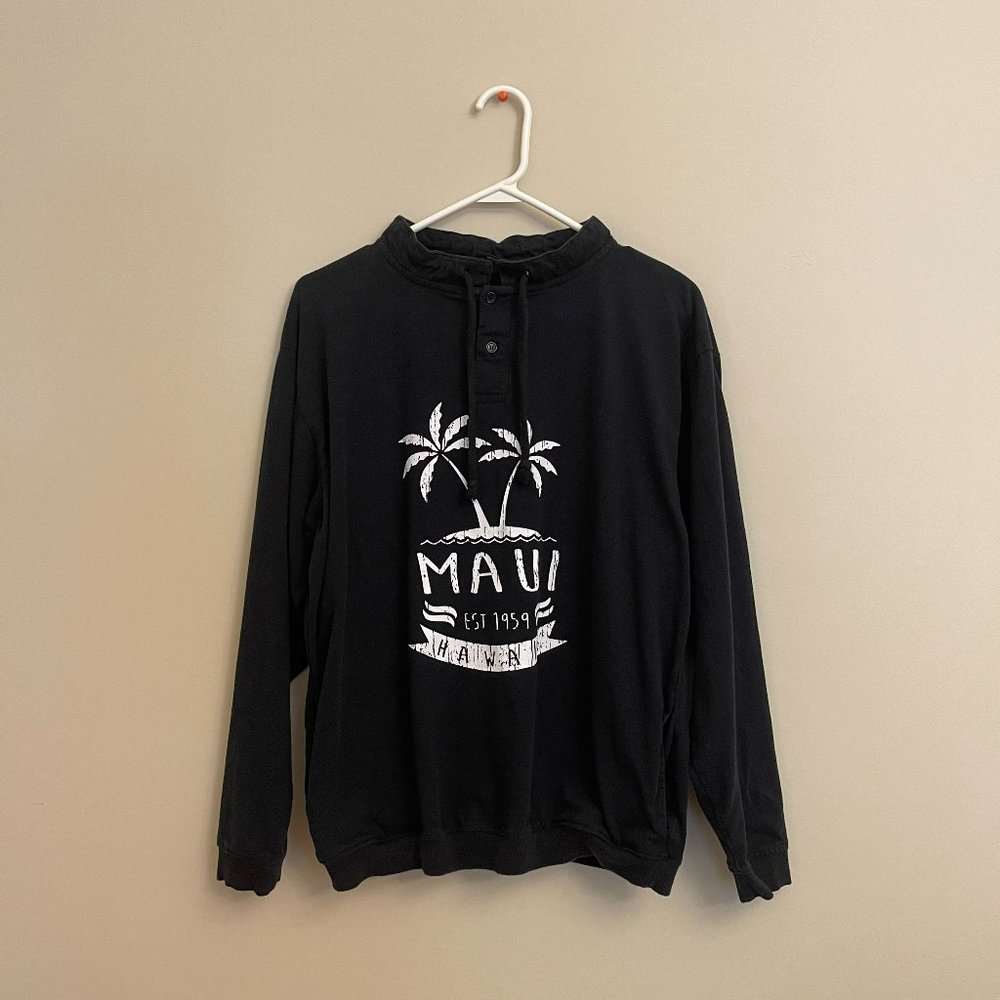 black long sleeve maui, hawaii crewneck with drawstring
